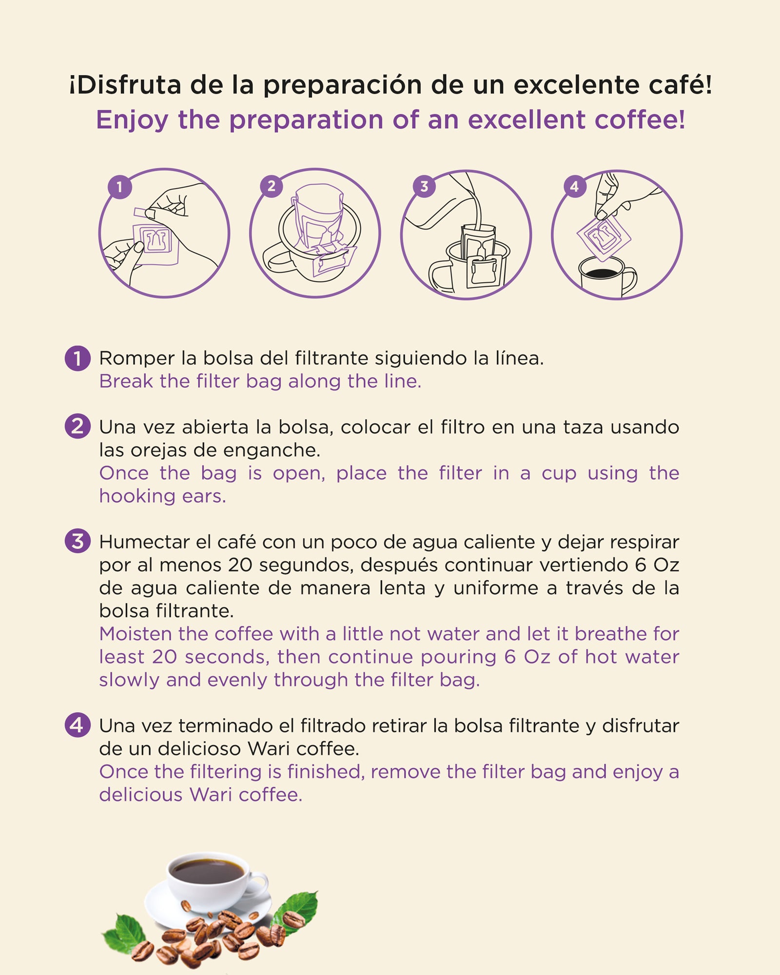 instrucciones drip coffee